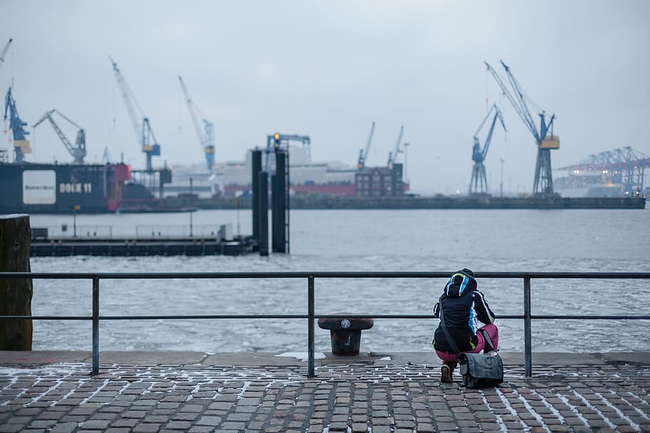 hamburg, fischmarkt, germany, elbe, container, freight, cranes, HD wallpaper