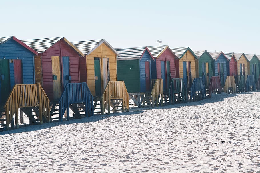 south africa, capetown, cape town, beach, beach house, colorful