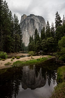 body of water near mountain at daytime, river, reflection, stream HD wallpaper