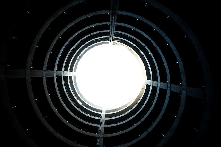 low-angle photography of tunnel, round, circle, looking up, balcony HD wallpaper