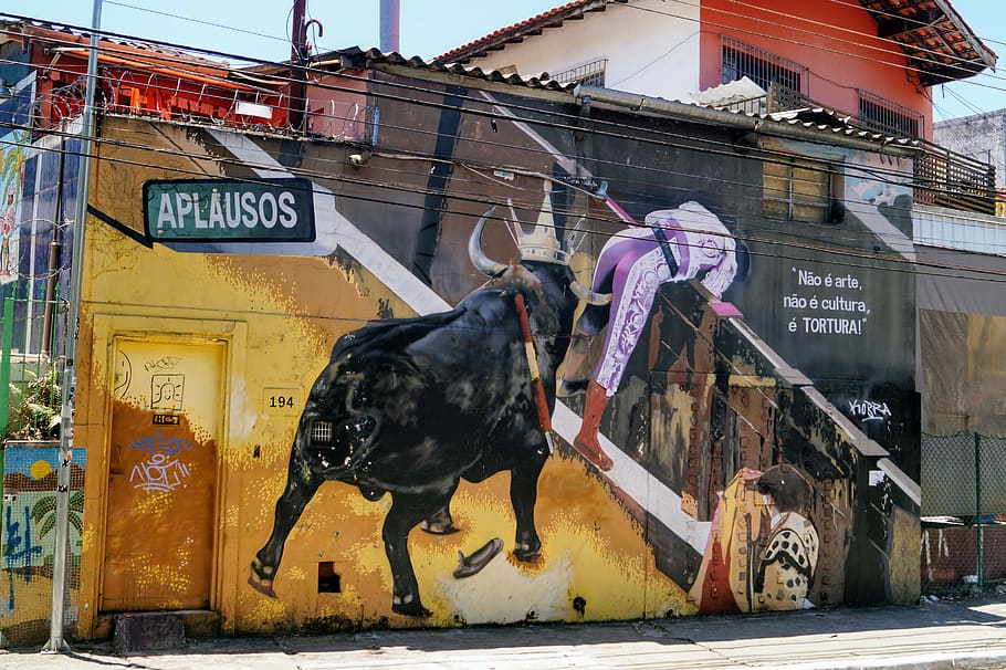 brazil, são paulo, taurus, bullfight, torrero, graffiti, street art, HD wallpaper