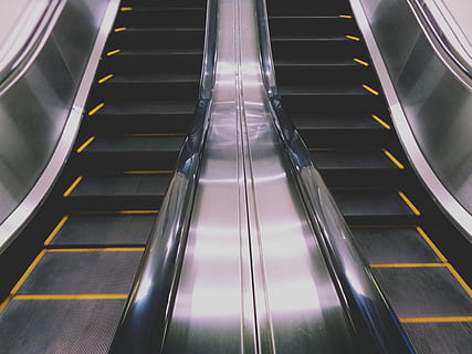 escalator, up, down, front, bottom, symmetry, left, right, black HD wallpaper