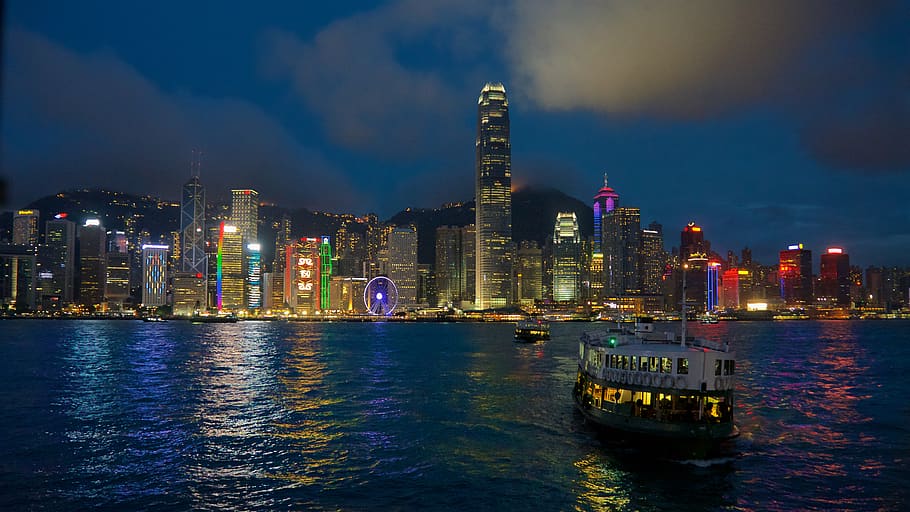 hong kong, tsim sha tsui, cityscape, ferry, building exterior, HD wallpaper