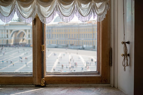 window, glass, view, city, bokeh, blur, curtain, window frame HD wallpaper