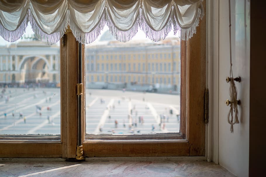 window, glass, view, city, bokeh, blur, curtain, window frame HD wallpaper