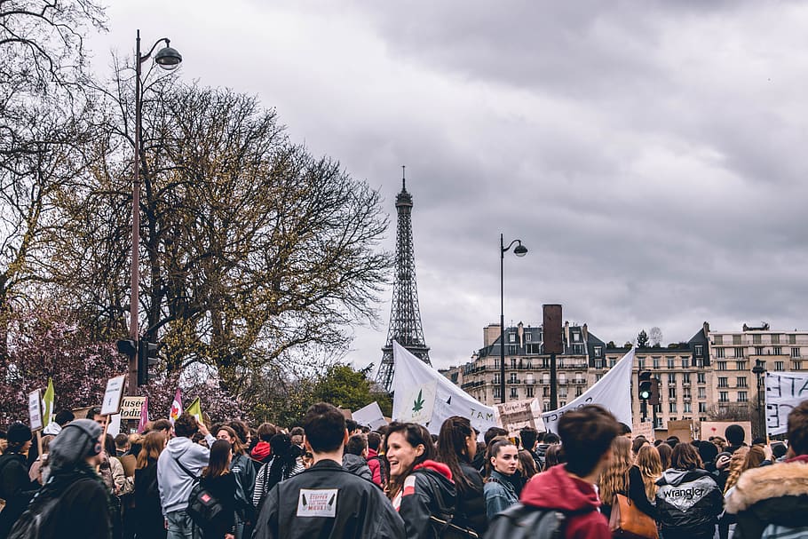 crowd of people at Paris France, human, person, protest, parade, HD wallpaper