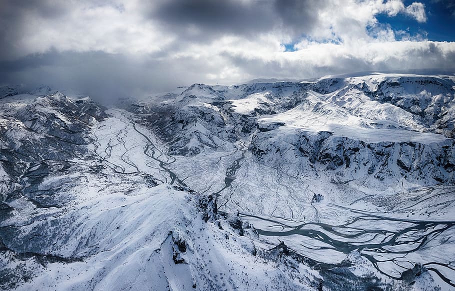 mountains and snowfield, cold temperature, cloud - sky, scenics - nature HD wallpaper