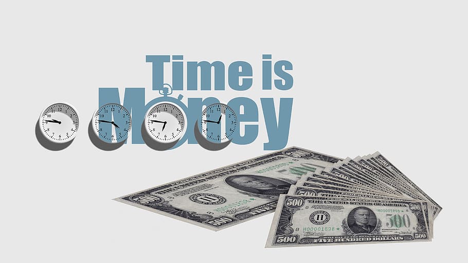 Premium Photo  Time is money gray alarm clock on money banknotes dollars  finance and business the concept of time is money and a time management