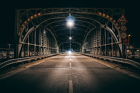 bridge at nighttime photo, road, light, structure, architecture HD wallpaper