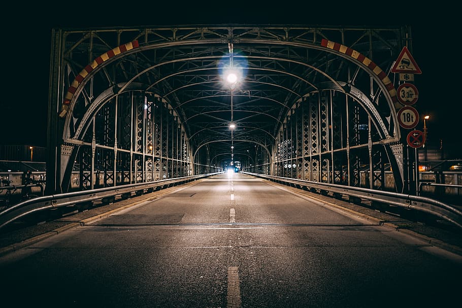 bridge at nighttime photo, road, light, structure, architecture HD wallpaper