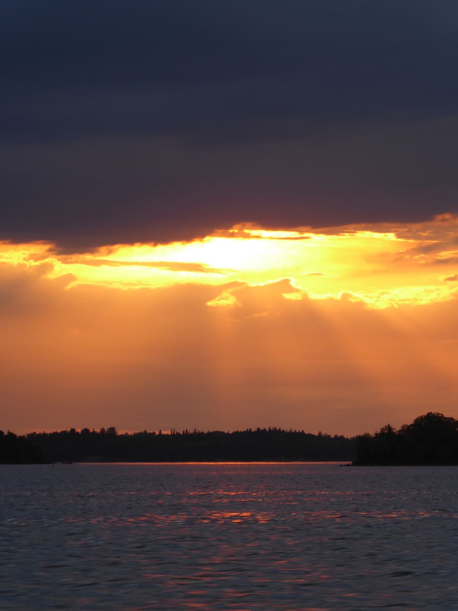 sunset, lake, water, sky, evening, clouds, beauty in nature HD wallpaper