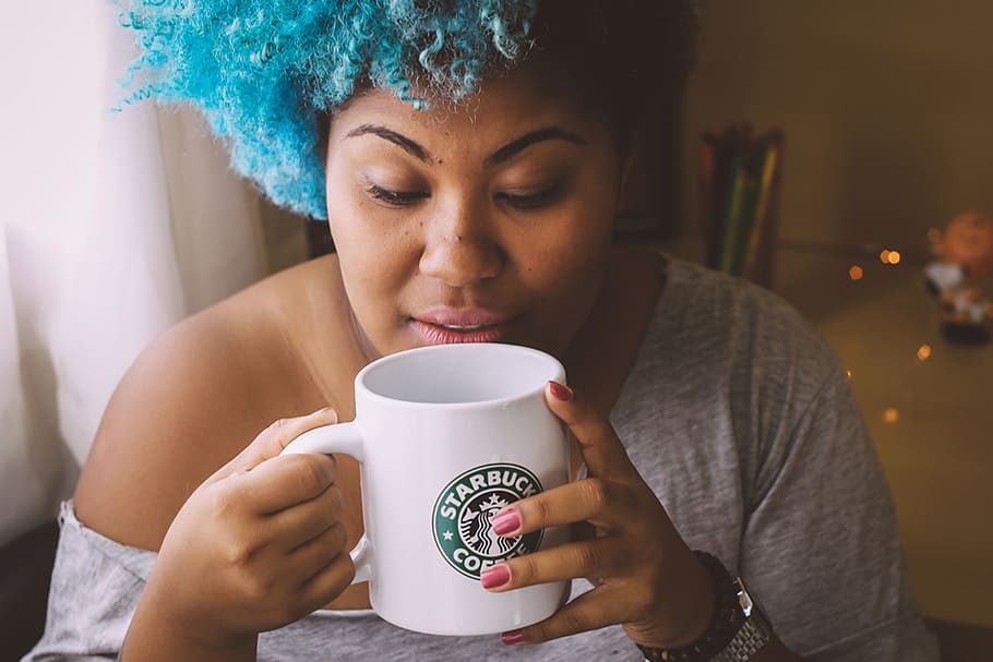 Woman Wearing Grey Top Holding White Ceramic Mug, beverage, breakfast HD wallpaper