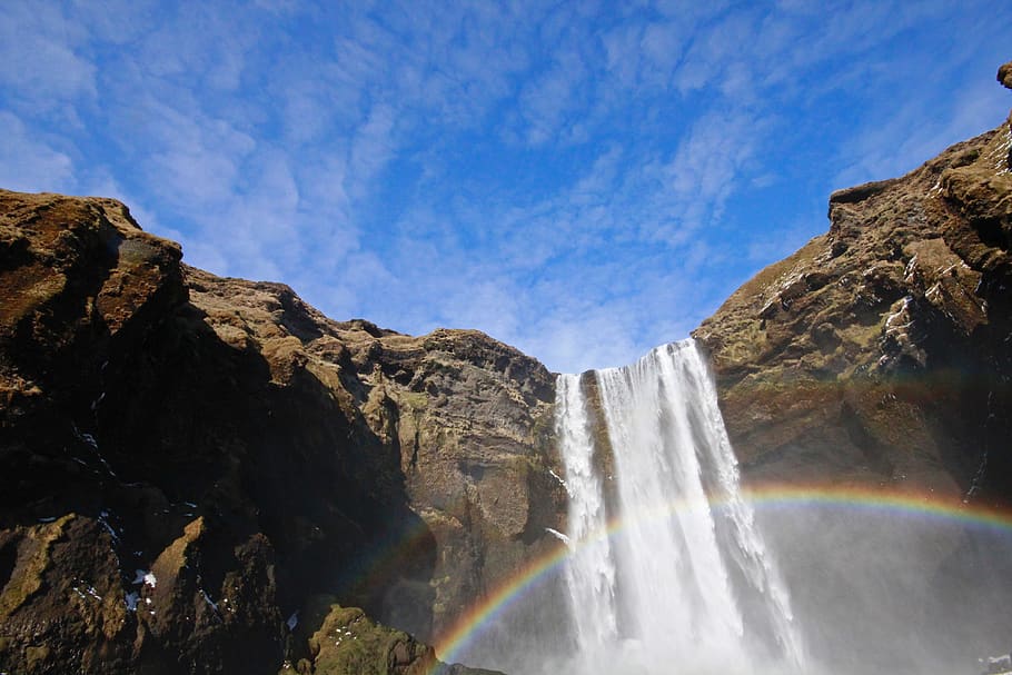 waterfalls surrounded rock, scenics - nature, rock - object, solid HD wallpaper