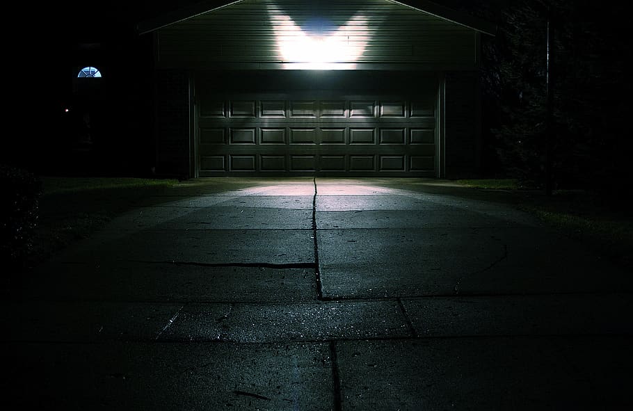night, suburbia, garage, dark, suburbs, suburban, driveway