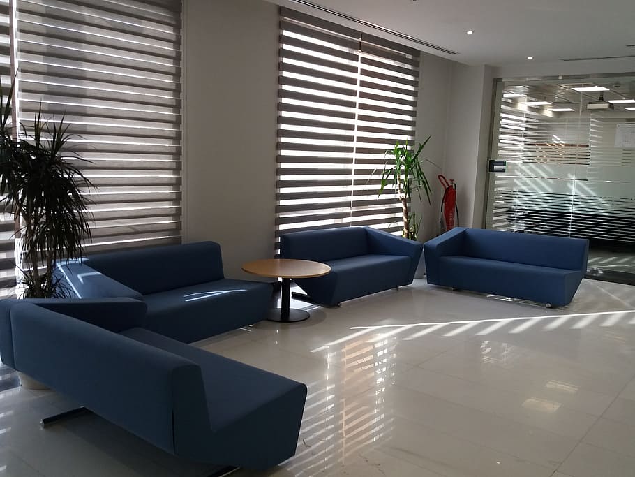 interior, sofa, blue, office, waitingroom, workplace, furniture HD wallpaper