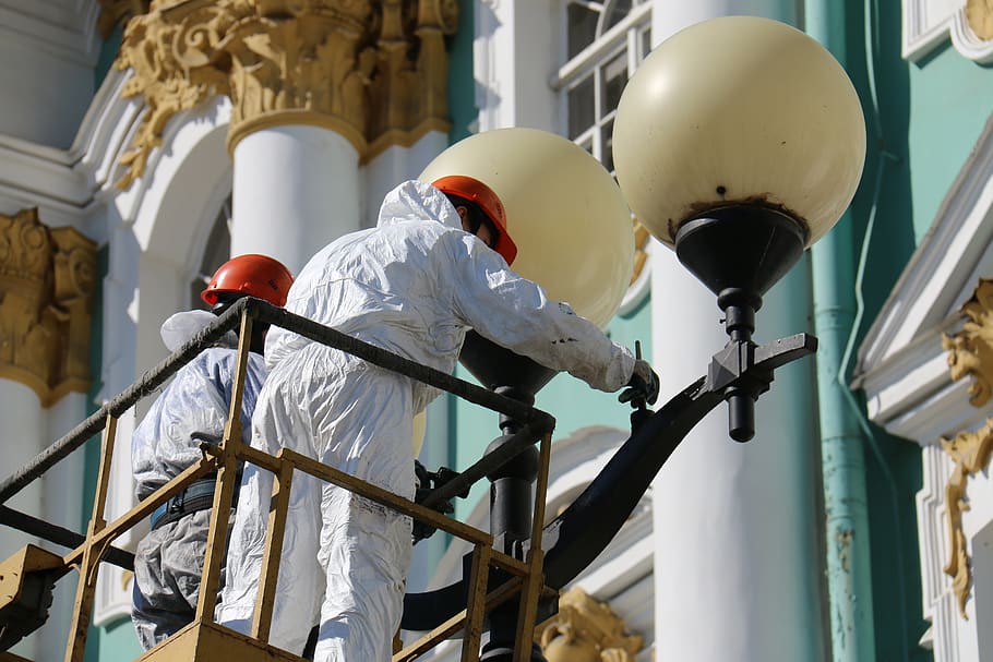 worker, painter, painting, working, professionals, team, restoration HD wallpaper