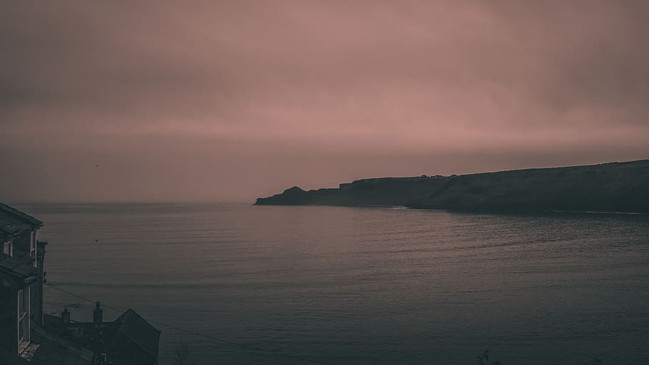 View of Ocean Covered With Fog, bay, beach, breakwater, clouds HD wallpaper