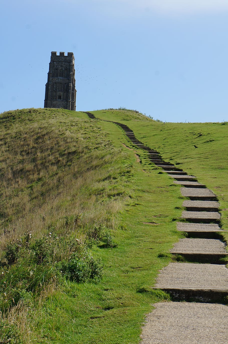 glastonbury, tor, devon, new age, steps, summit, tower, upwards HD wallpaper