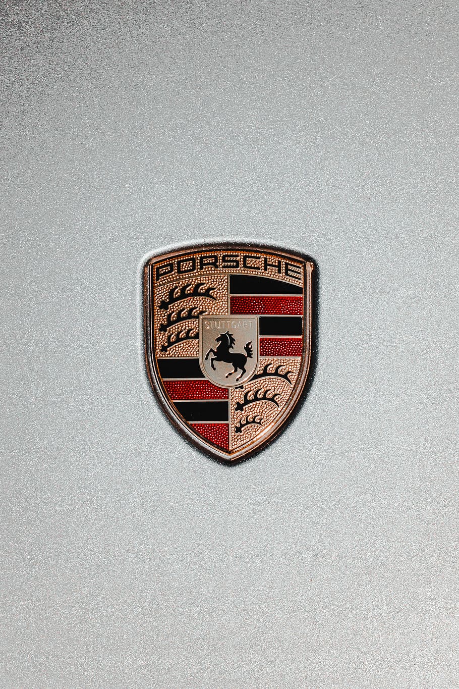 Porsche logo, no people, indoors, circle, single object, gray HD wallpaper