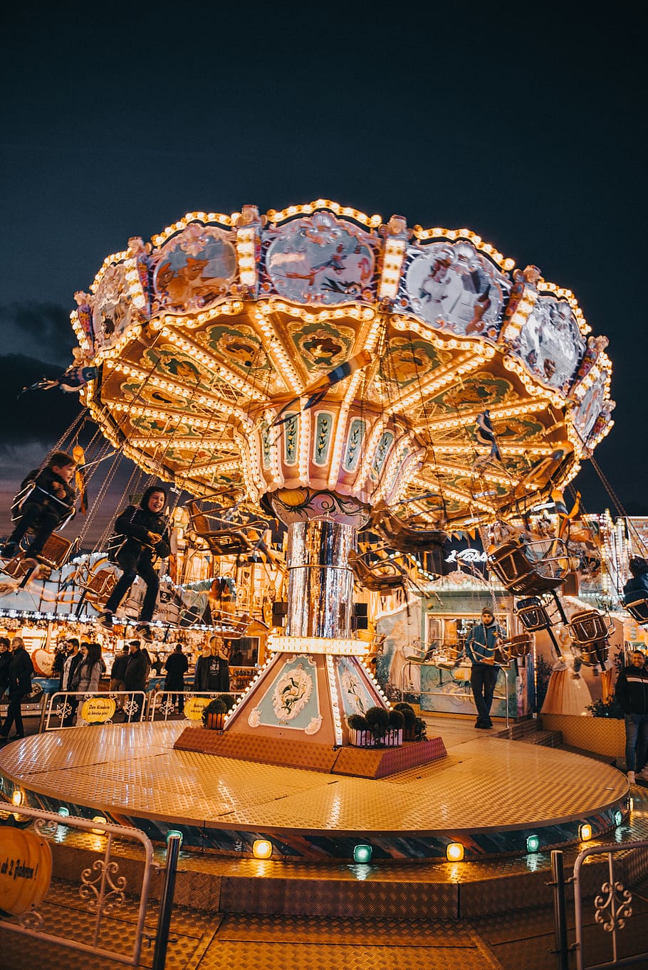turned-on child carousel, illuminated, amusement park ride, arts culture and entertainment HD wallpaper