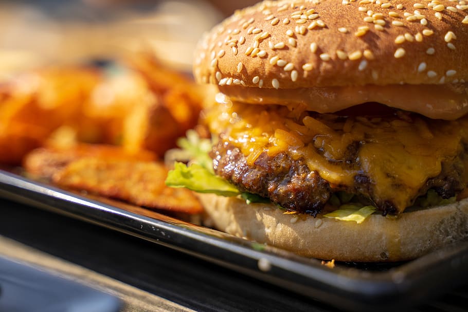 burger, cheeseburger, hamburger, roll, food, lunch, sandwich HD wallpaper