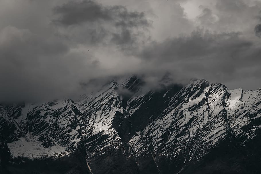 Snow Capped Mountain, clouds, cold, daylight, fog, foggy, glacier HD wallpaper