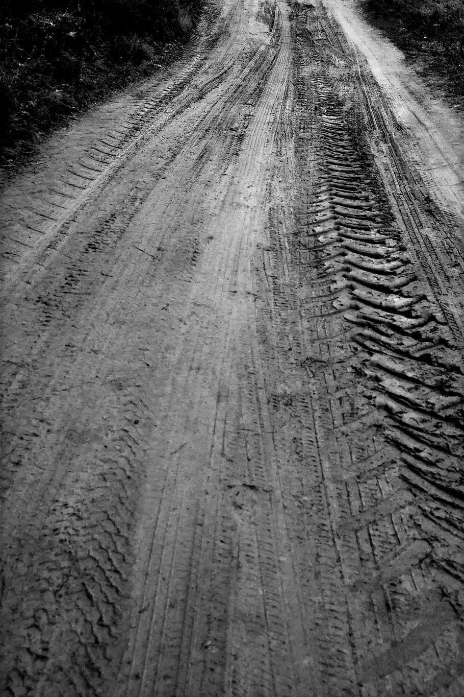 path, footprints, tractor, rain, mud, street, field, mountain HD wallpaper