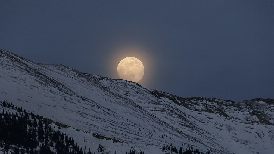 mountain alps under full moon, snow, scenics - nature, cold temperature HD wallpaper