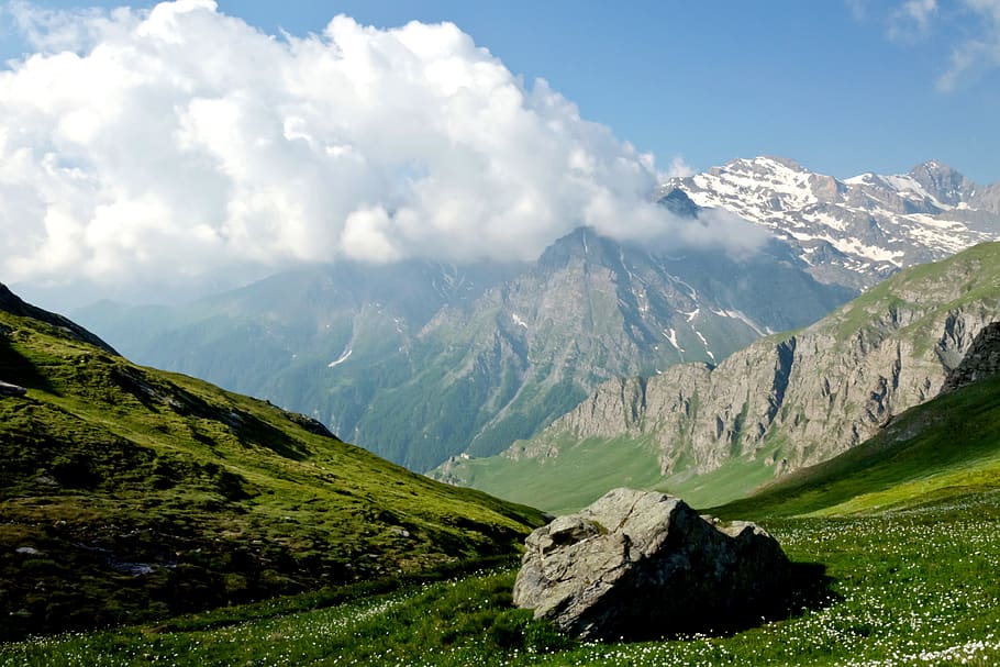 mountain, sky, nature, landscape, clouds, mountains, outdoors HD wallpaper