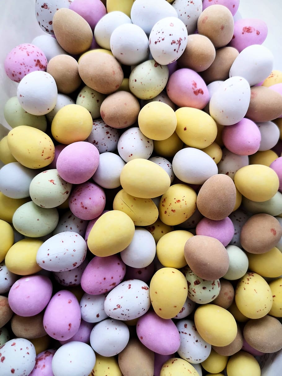 easter eggs, colourful, decorations, chocolates, yellow, pink, HD wallpaper