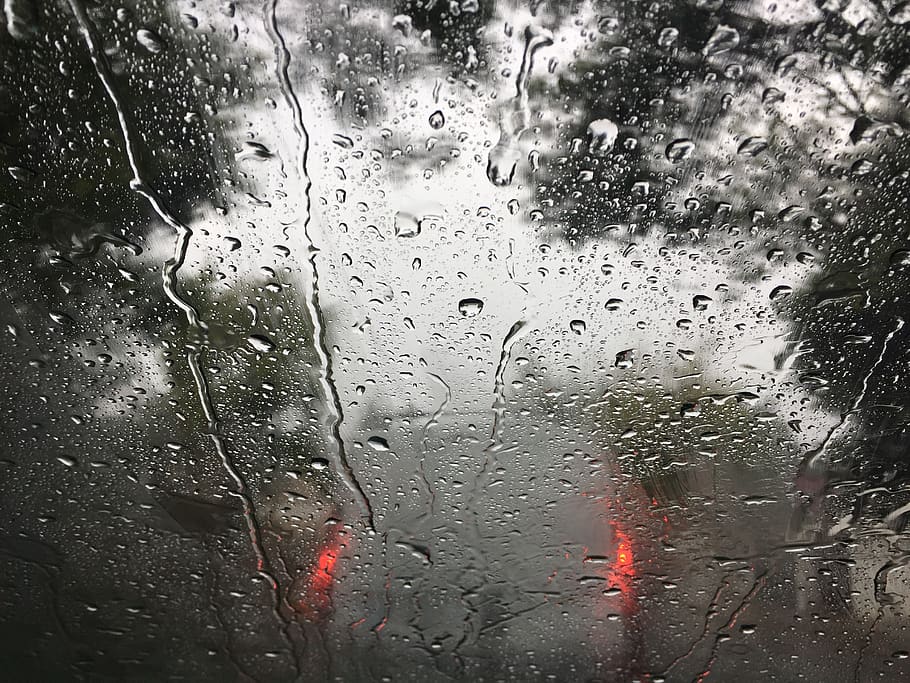car, water, drops, window, rain, wet, glass - material, transparent HD wallpaper