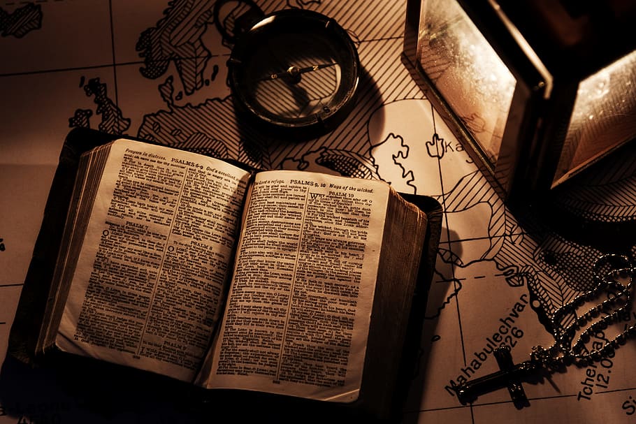 book, compass, travel, map, atlas, light, religion, bible, faith