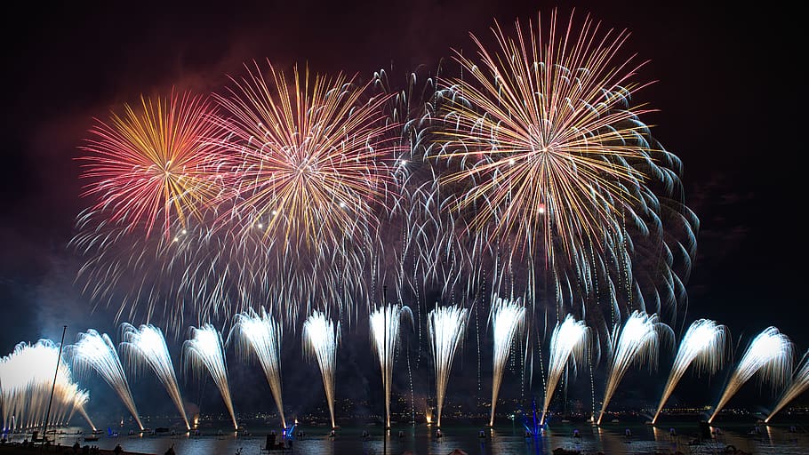 time lapse photography of fireworks, night, outdoors, annecy