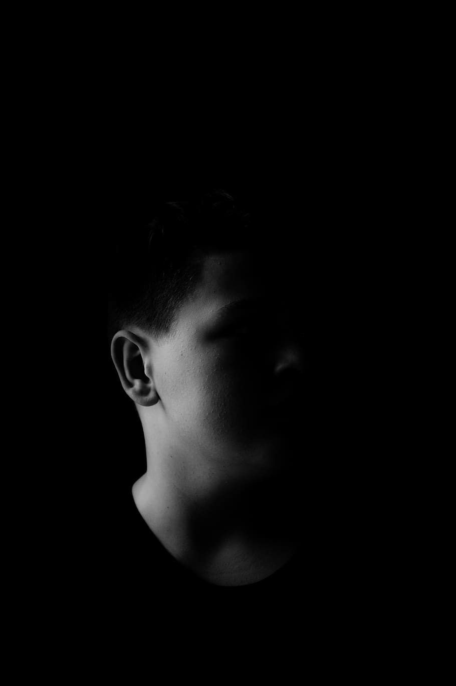 grayscale photography of man's face, person, human, head, portrait