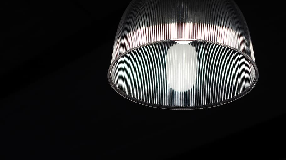 White Pendant Lamp, black background, bulb, close-up, dark, design HD wallpaper