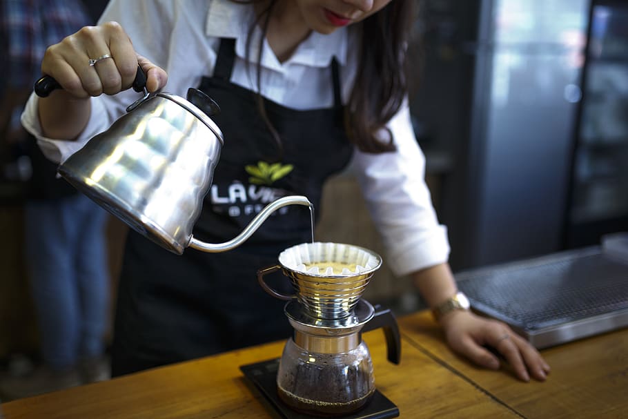 Woman Pouring Coffee in Cup, beverage, blur, business, caffeine HD wallpaper