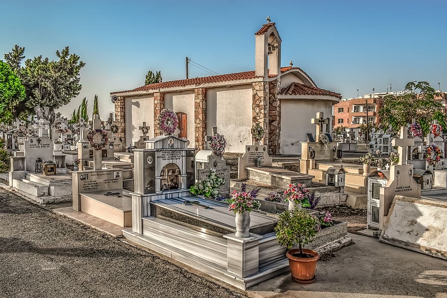 cemetery, church, christianity, religion, orthodox, ayios thomas, HD wallpaper