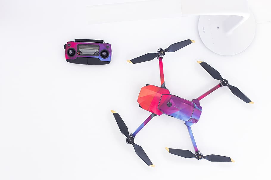 pink and purple streaming drone, machine, propeller, custom, product HD wallpaper
