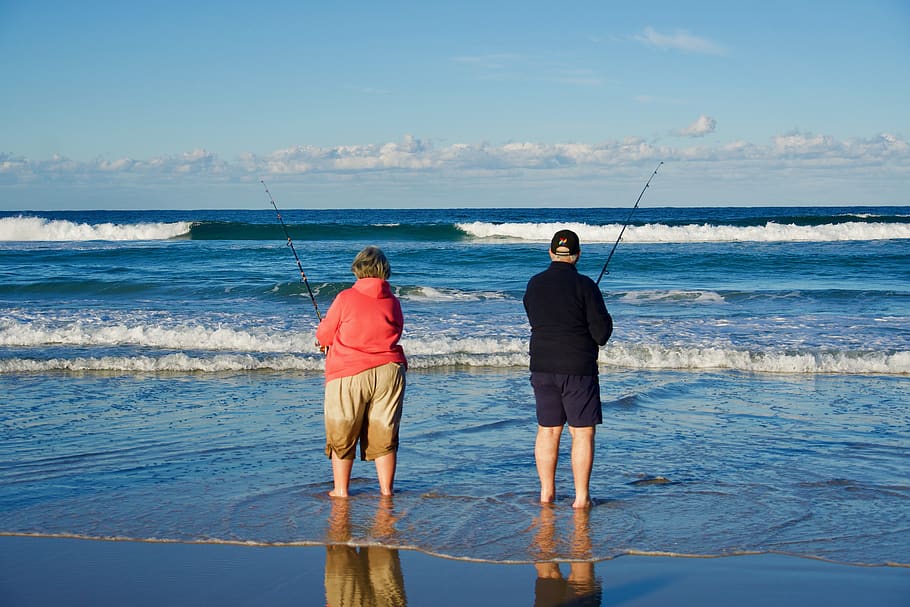 fishing, couple, ocean, catch, peaceful, anglers, fishers, scene HD wallpaper