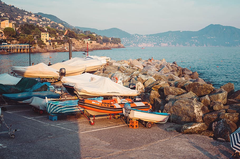 italy, bogliasco, evening, sunset, sea, landscape, coast, mountains HD wallpaper