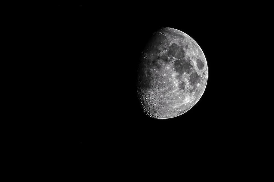 moon, black, white, sky, space, night, astronomy, moon surface HD wallpaper