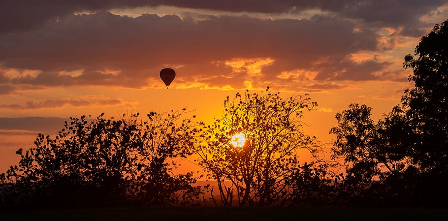sun, sunset, landscape, atmosphere, clouds, sky, trees, backlighting HD wallpaper