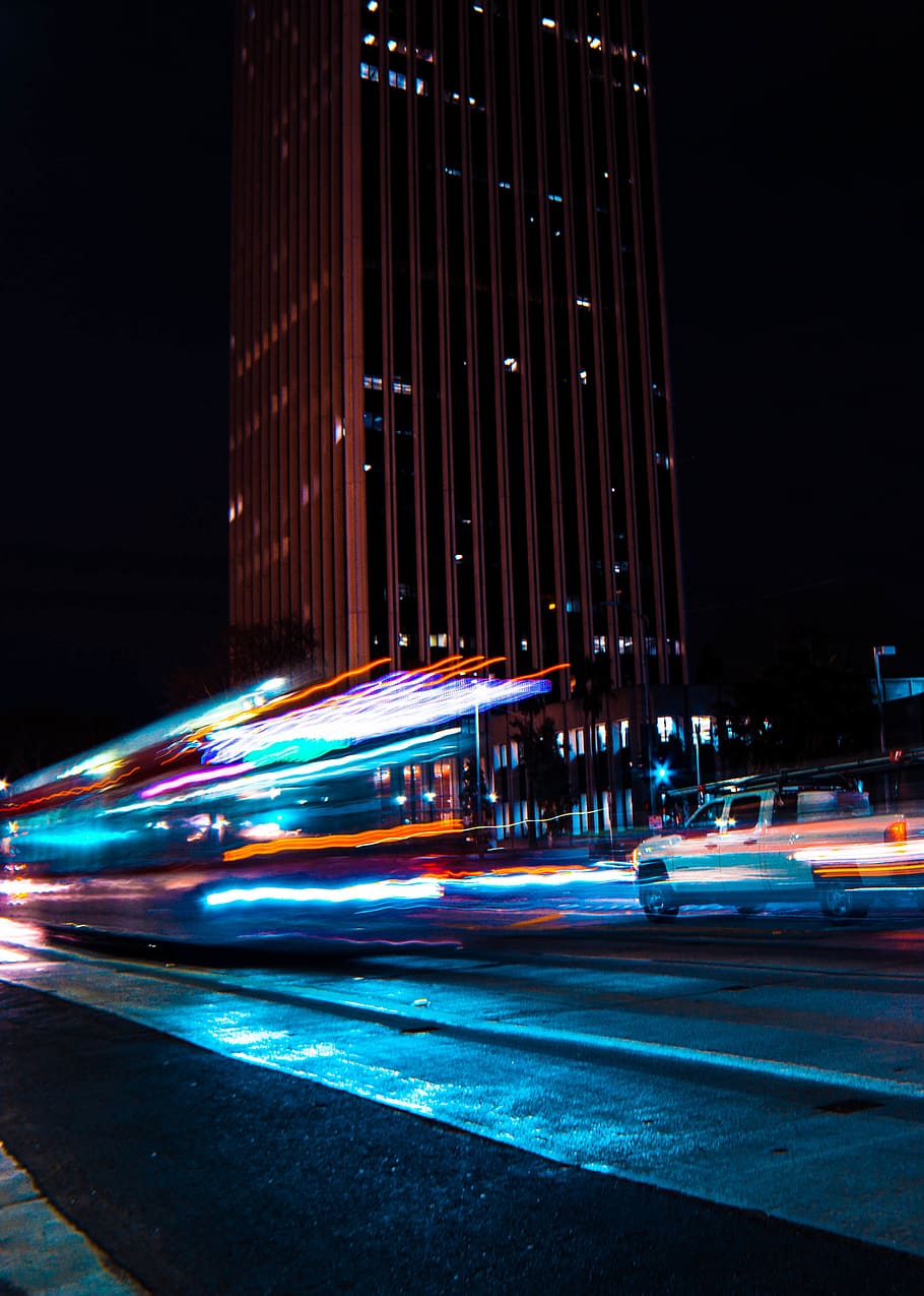 illuminated, night, motion, speed, city, long exposure, transportation HD wallpaper