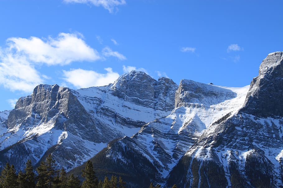 canada, canmore, snow, banff, rockies, mountain range, sky HD wallpaper
