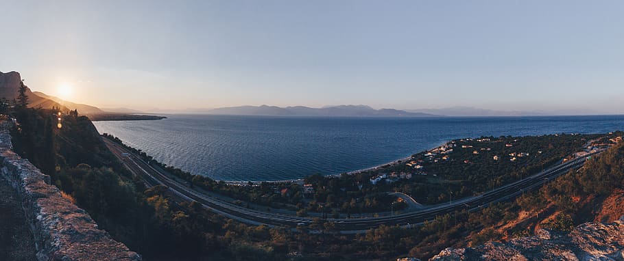 greece, trapeza, nature, sunset, photography, panorama, landscape HD wallpaper
