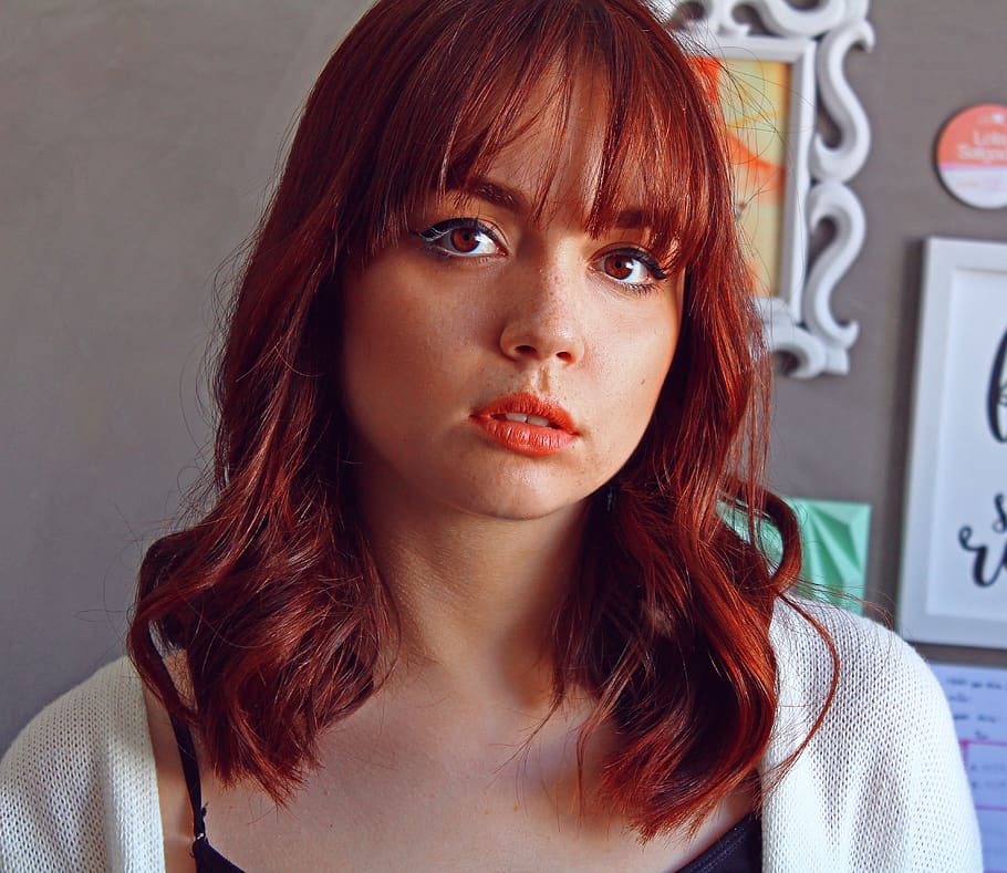 HD wallpaper: girl, woman, redhead, red hair, makeup, model, fringe,  portrait | Wallpaper Flare