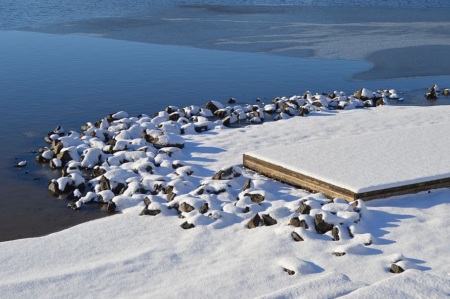 lake, winter, landscape, snow, nature, water, fog, sky, cold HD wallpaper