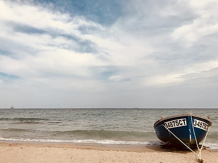 boat, sea, beach, summer, waves, sand, cloudy, last day of summer HD wallpaper
