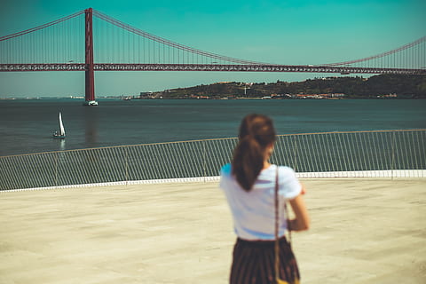 person, human, apparel, shorts, clothing, boat, bridge, portugal HD wallpaper