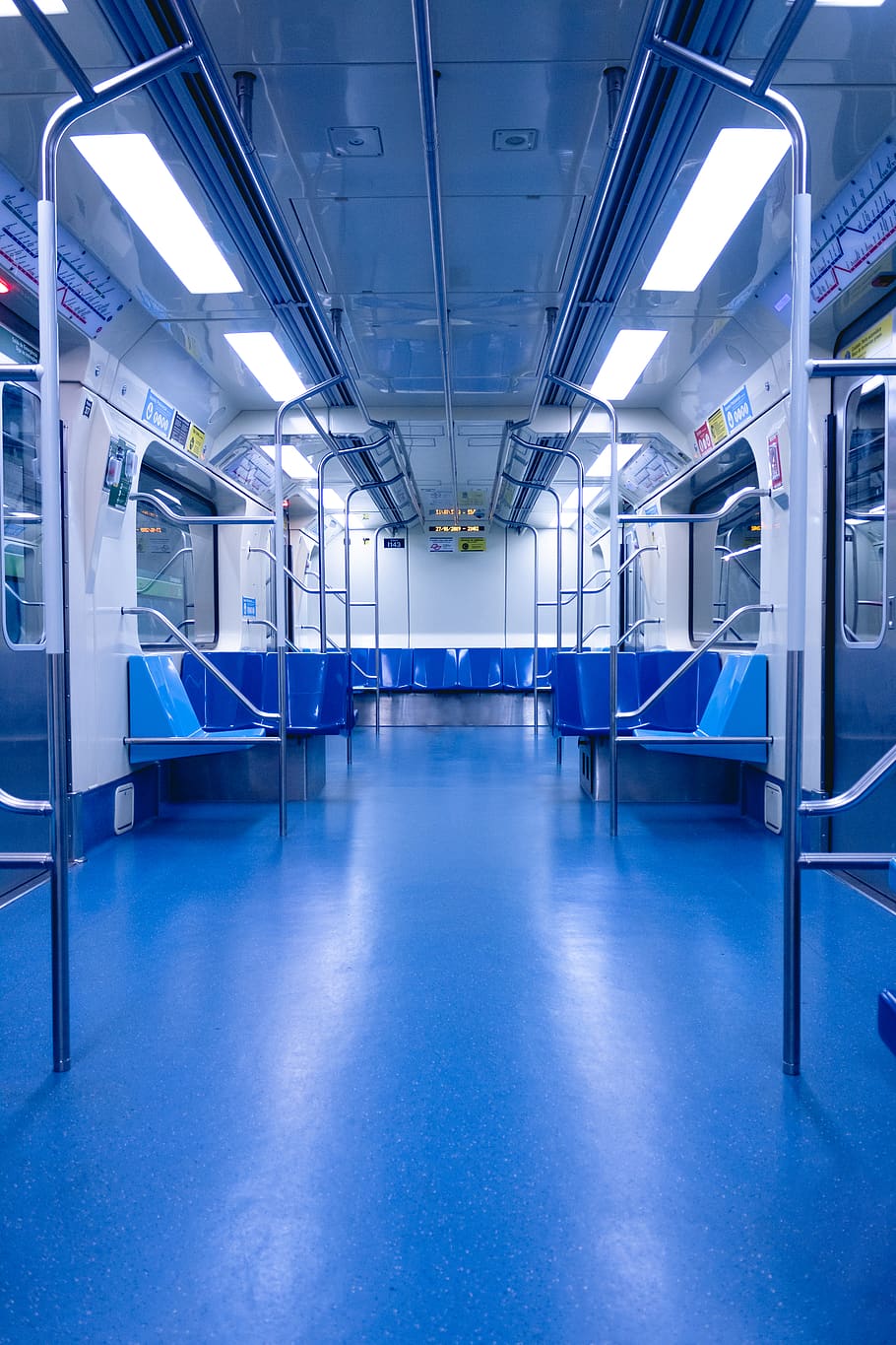 blue train flooring, illuminated, transportation, vehicle interior HD wallpaper